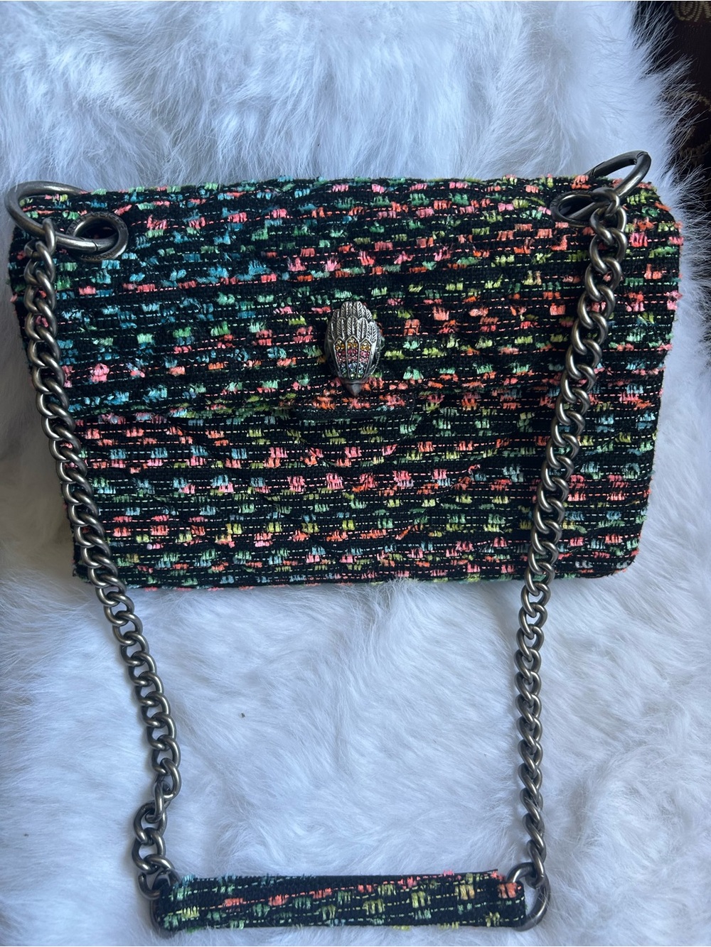 Kurt Geiger Black Tweed Crossbody with Multicolor Accents